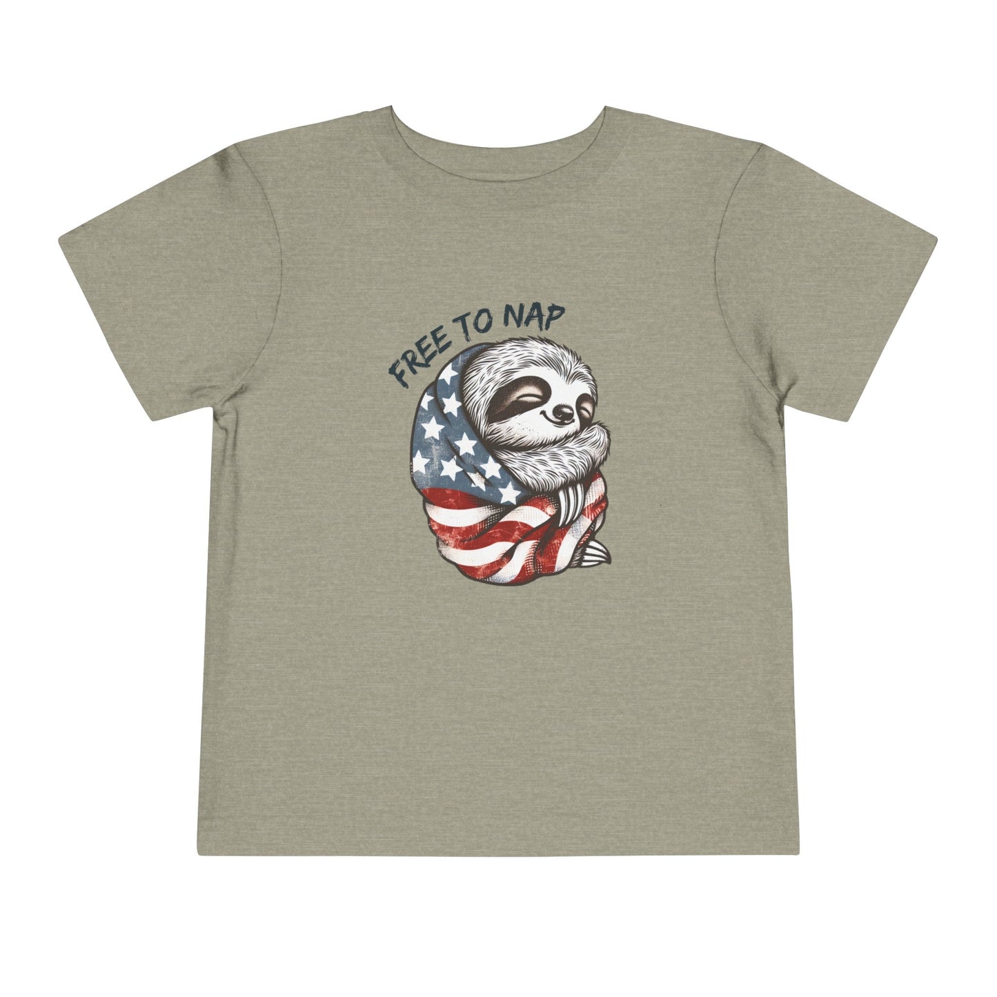 Most Adorable Patriotic Sloth Graphic Tee - Free To Nap! Toddler T-Shirt 4th of July, Memorial Day, Labor Day