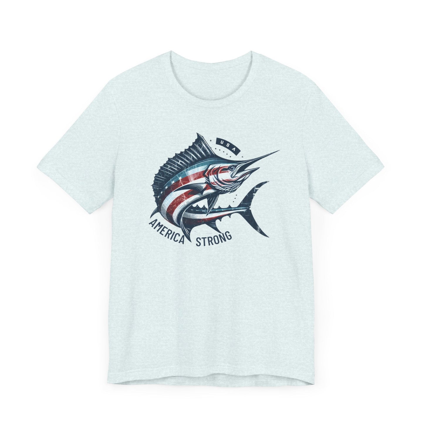 Patriotic Marlin America Strong Unisex Jersey Short Sleeve Tee Soft Cotton Classic Nature Great Gift, Husband Gift, Wife Gift, Fishing Shirt