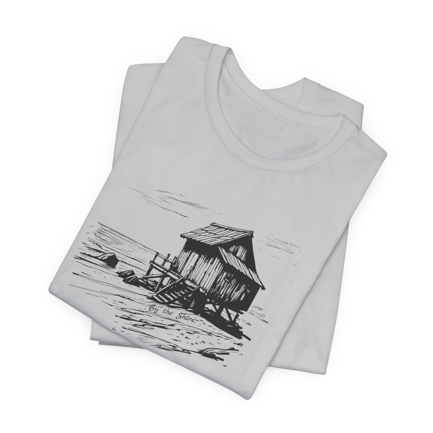 By the Shore Cabin Tee Tranquil Waterfront Design Tshirt