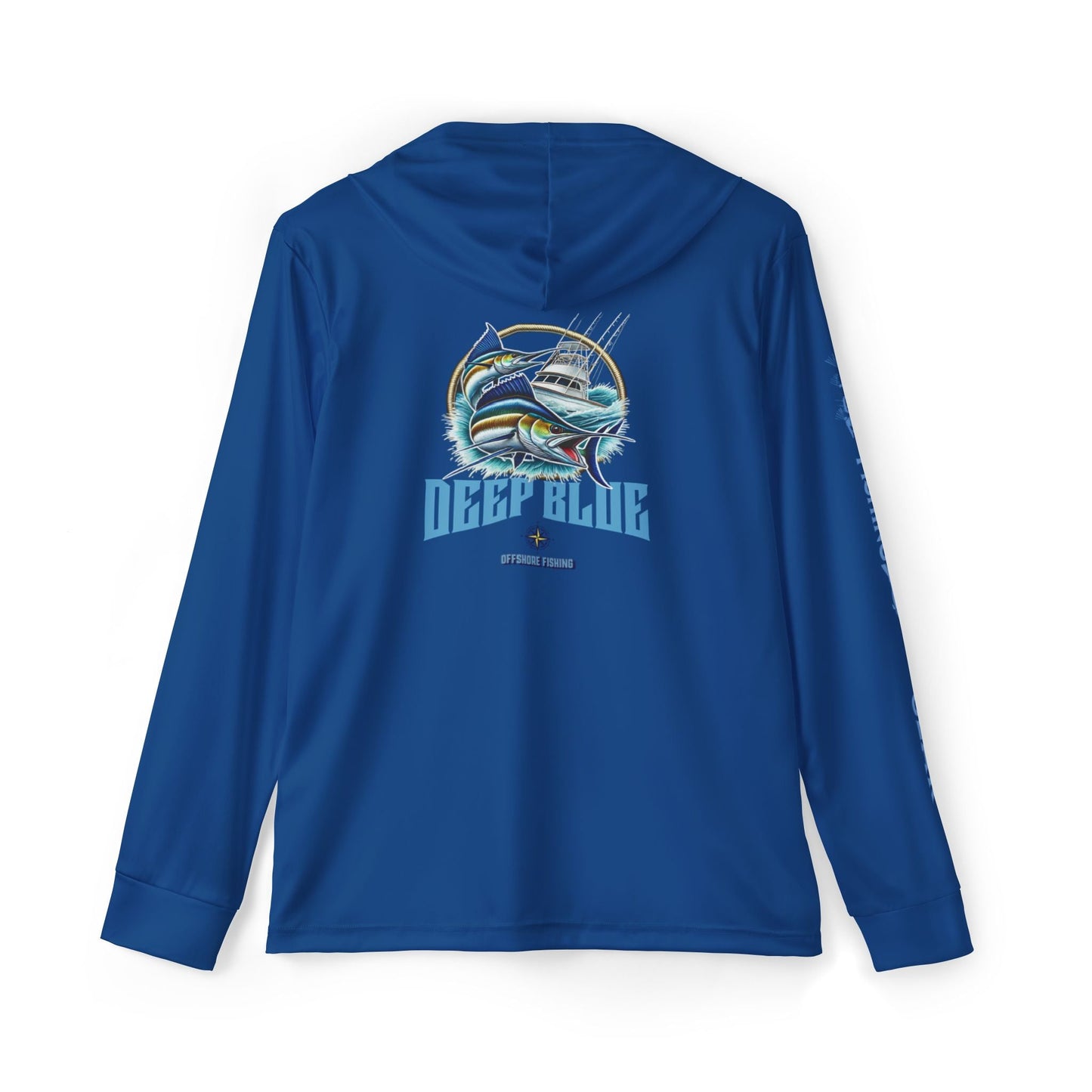 Deep Blue Offshore Fishing Unisex Performance Hoodie, 100% Polyester, Quick-Dry Activewear (BLUE).