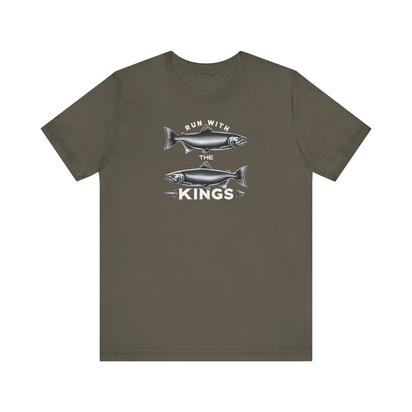 Run With the Kings The King Salmon Unisex Jersey Short Sleeve Tee Fishing Tshirt, Great Gift, Outdoor Adventure, Husband Gift, Brother Gift