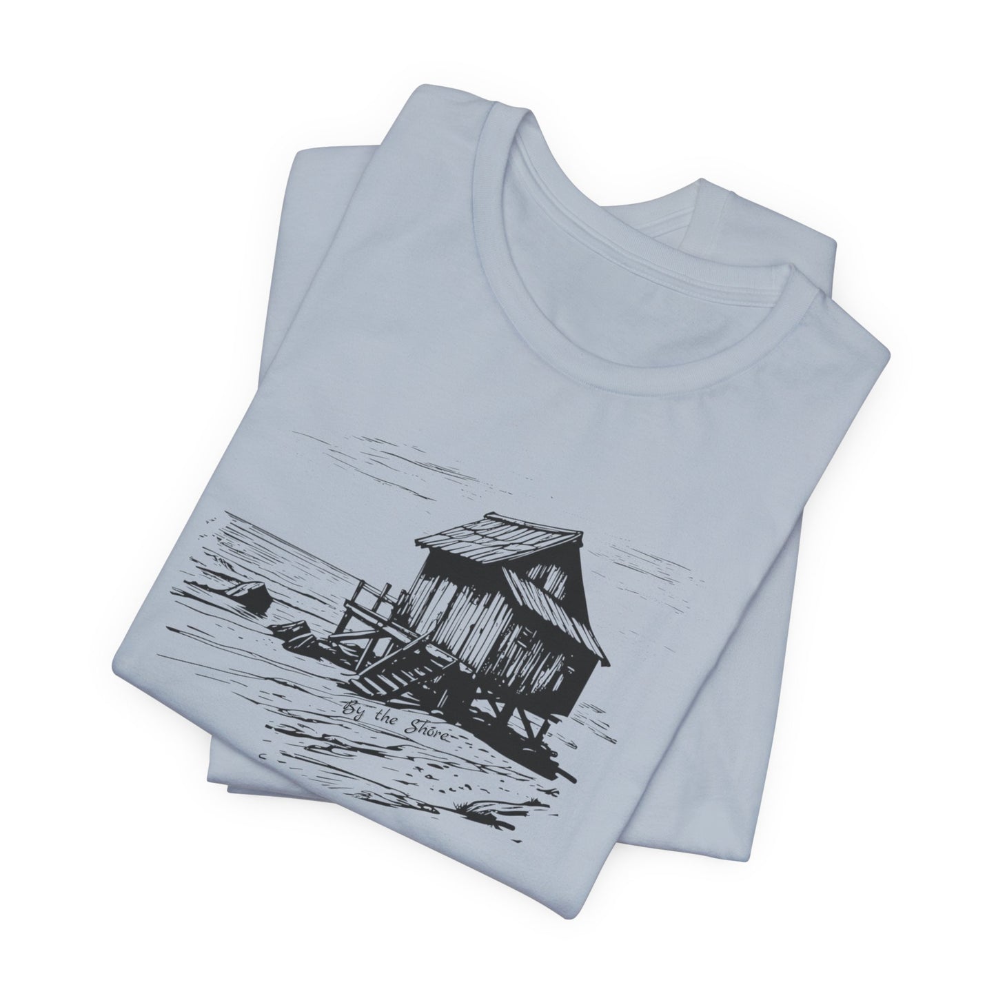 By the Shore Cabin Tee Tranquil Waterfront Design Tshirt