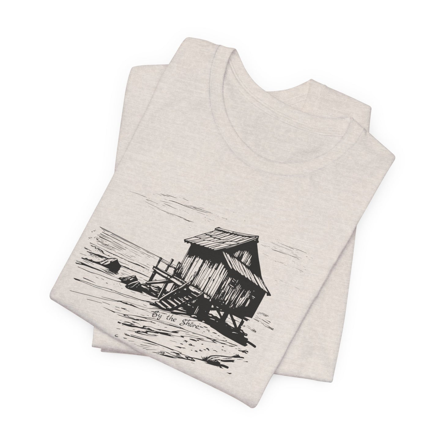 By the Shore Cabin Tee Tranquil Waterfront Design Tshirt