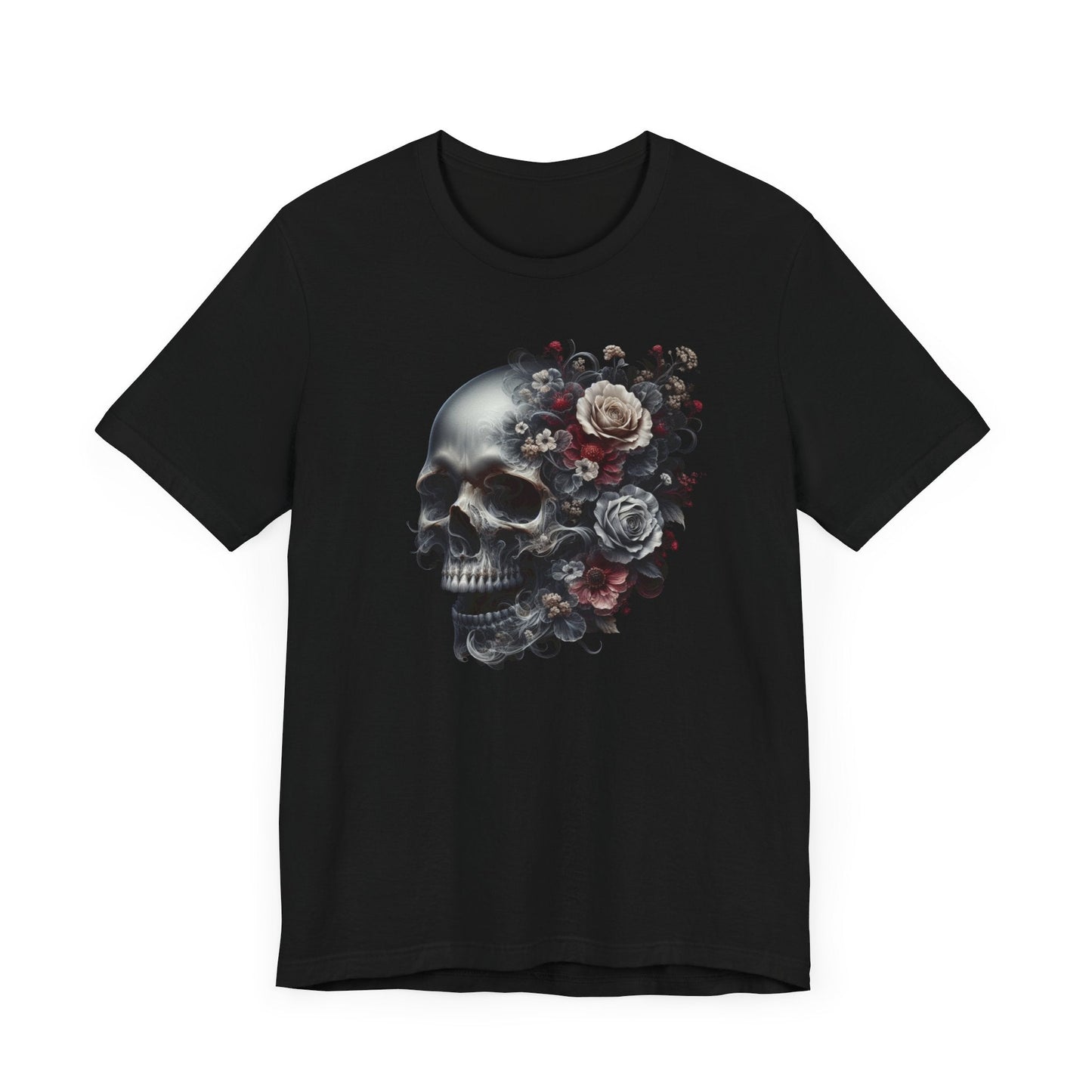 Floral Skull T-Shirt Design - Live Wild Skull with Flowers and Vines Graphic Tee Great Gift, Skateboarder Shirt, Rock and Roll Shirt, Rose