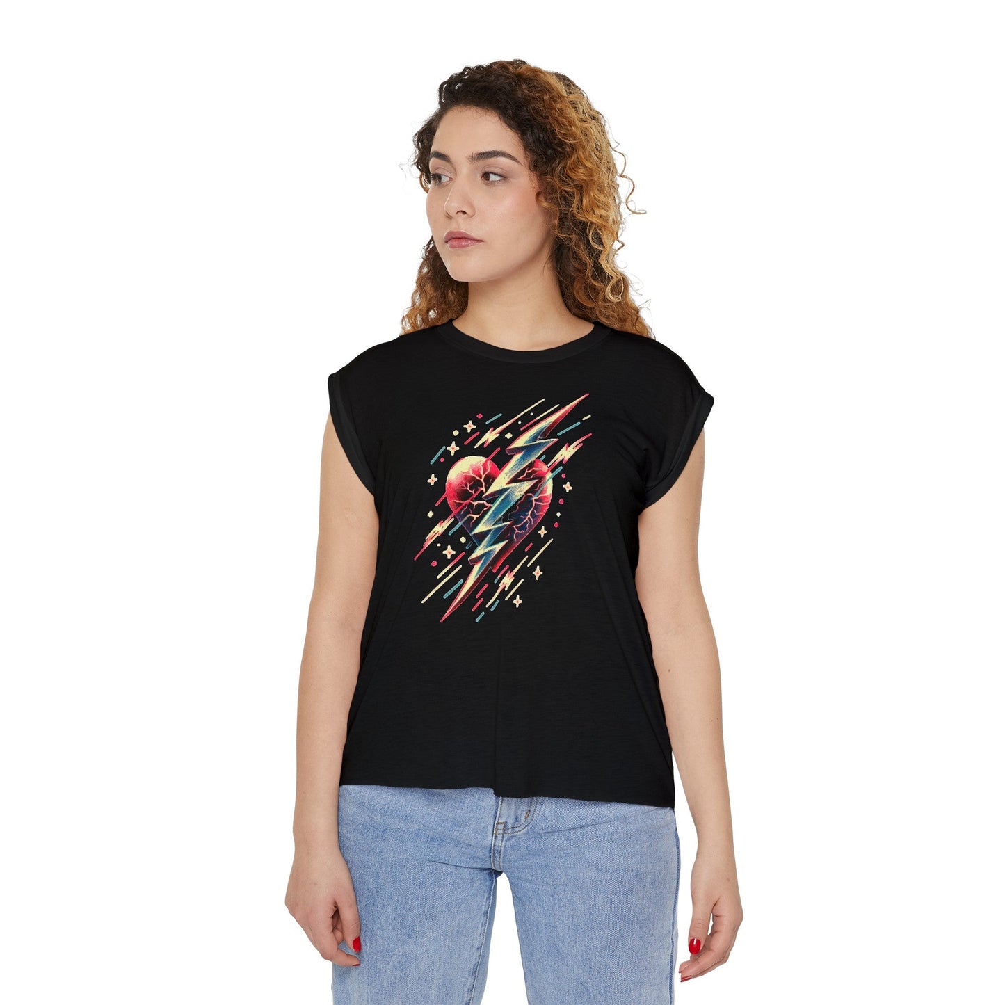 Lightning Bolt Heart Women's Muscle Tee: Sporty Style with a Touch of Edge Tshirt