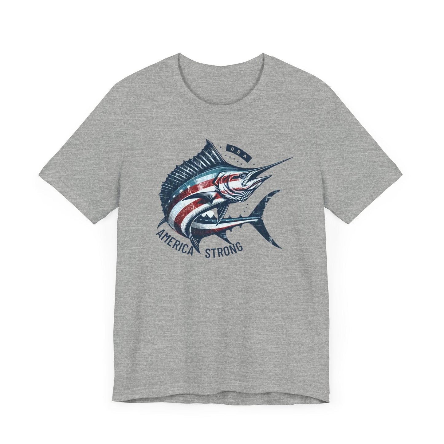 Patriotic Marlin America Strong Unisex Jersey Short Sleeve Tee Soft Cotton Classic Nature Great Gift, Husband Gift, Wife Gift, Fishing Shirt