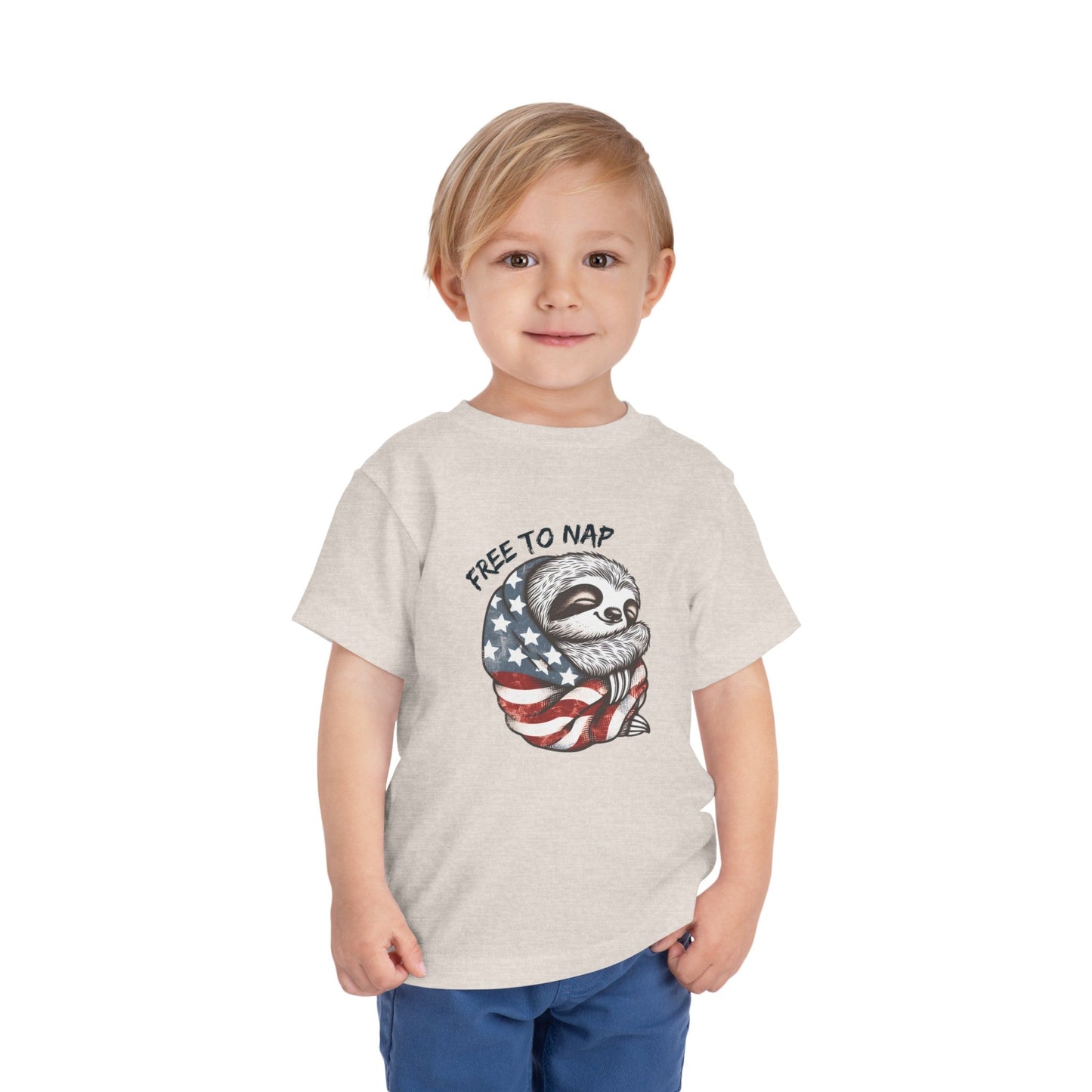 Most Adorable Patriotic Sloth Graphic Tee - Free To Nap! Toddler T-Shirt 4th of July, Memorial Day, Labor Day