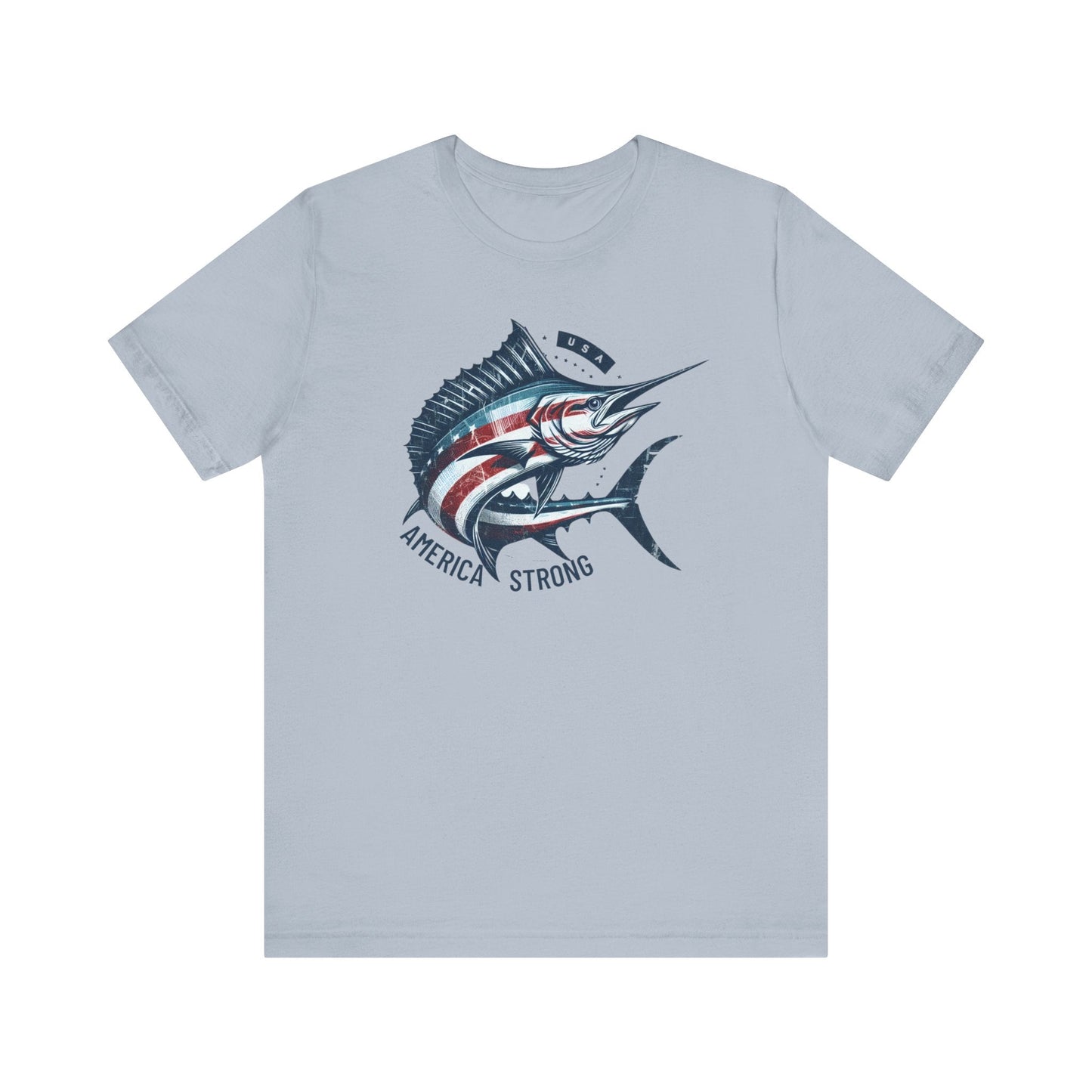 Patriotic Marlin America Strong Unisex Jersey Short Sleeve Tee Soft Cotton Classic Nature Great Gift, Husband Gift, Wife Gift, Fishing Shirt