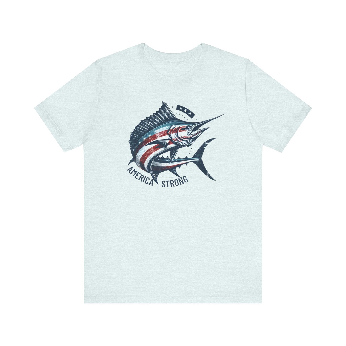 Patriotic Marlin America Strong Unisex Jersey Short Sleeve Tee Soft Cotton Classic Nature Great Gift, Husband Gift, Wife Gift, Fishing Shirt