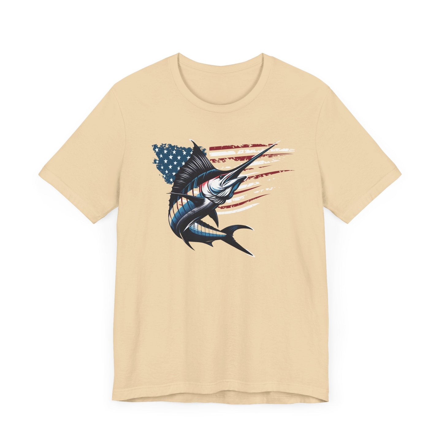 Patriotic Marlin Freedom Unisex Jersey Short Sleeve Tee Soft Cotton Classic Nature Lover Great Gift, Husband Gift, Wife Gift, Fishing Shirt