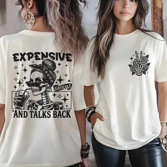 Expensive Difficult and Talks Back Skull Graphic Tee | Funny Sarcastic Wife Shirt | Trendy Comfort Colors T-Shirt