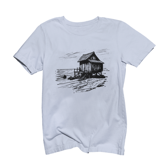 By the Shore Cabin Tee Tranquil Waterfront Design Tshirt