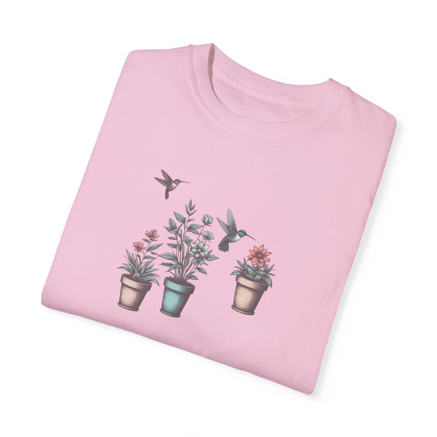 Beautiful Potted Flowers & Hummingbirds - Comfort Colors T-Shirt Nature Lover Bird Tshirt Gardening Tshirt Great Gift Idea Flower Tshirt