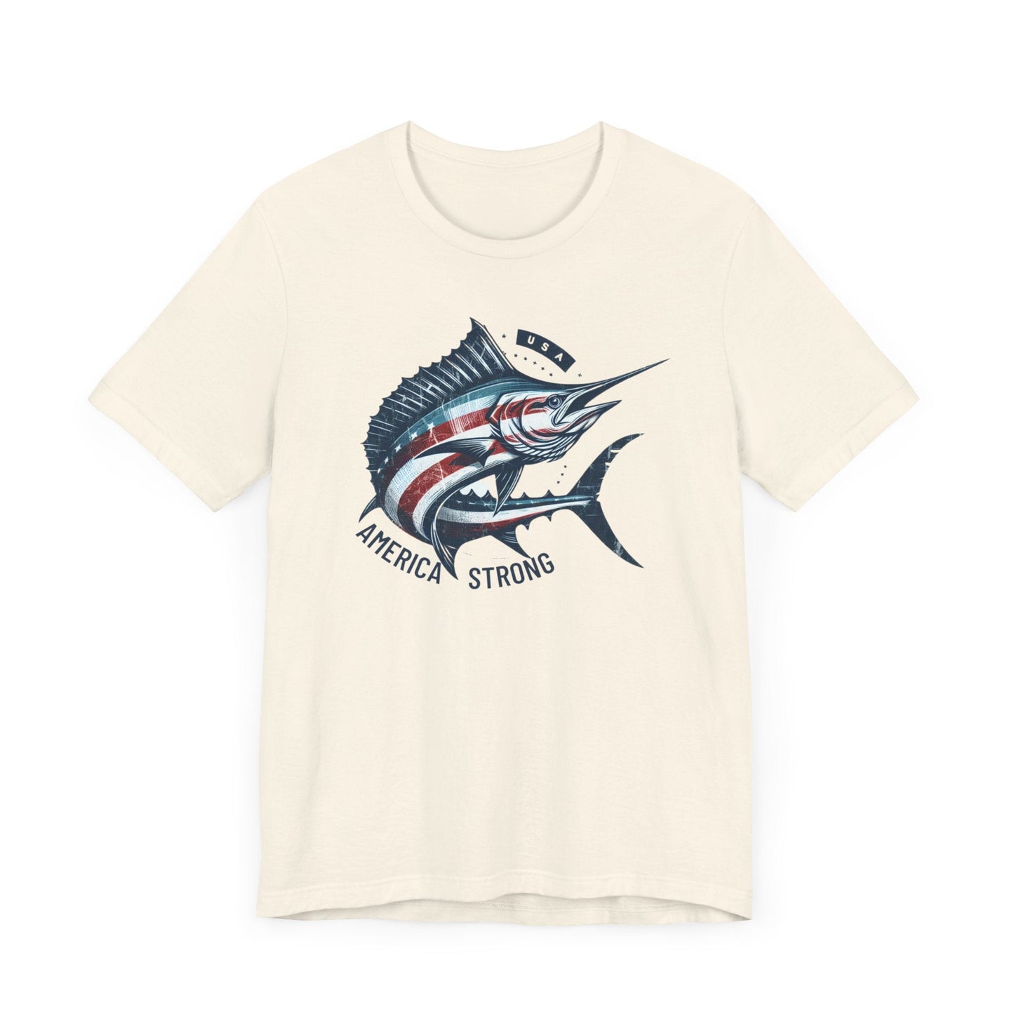 Patriotic Marlin America Strong Unisex Jersey Short Sleeve Tee Soft Cotton Classic Nature Great Gift, Husband Gift, Wife Gift, Fishing Shirt