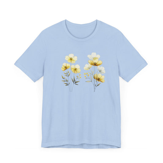 Golden Meadow Vintage Inspired Wildflowers Graphic Tee Shirt for Women | Wild Flower Bouquet | Minimalist Hiking Camping Botanical