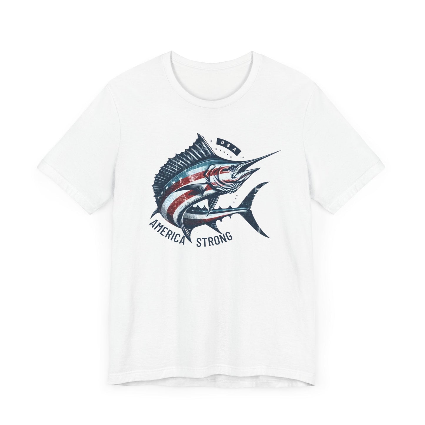 Patriotic Marlin America Strong Unisex Jersey Short Sleeve Tee Soft Cotton Classic Nature Great Gift, Husband Gift, Wife Gift, Fishing Shirt