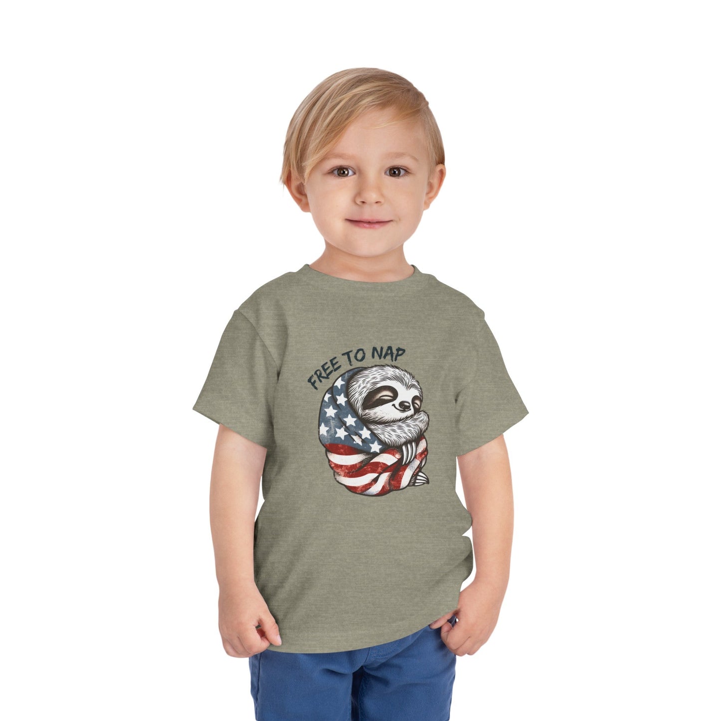 Most Adorable Patriotic Sloth Graphic Tee - Free To Nap! Toddler T-Shirt 4th of July, Memorial Day, Labor Day