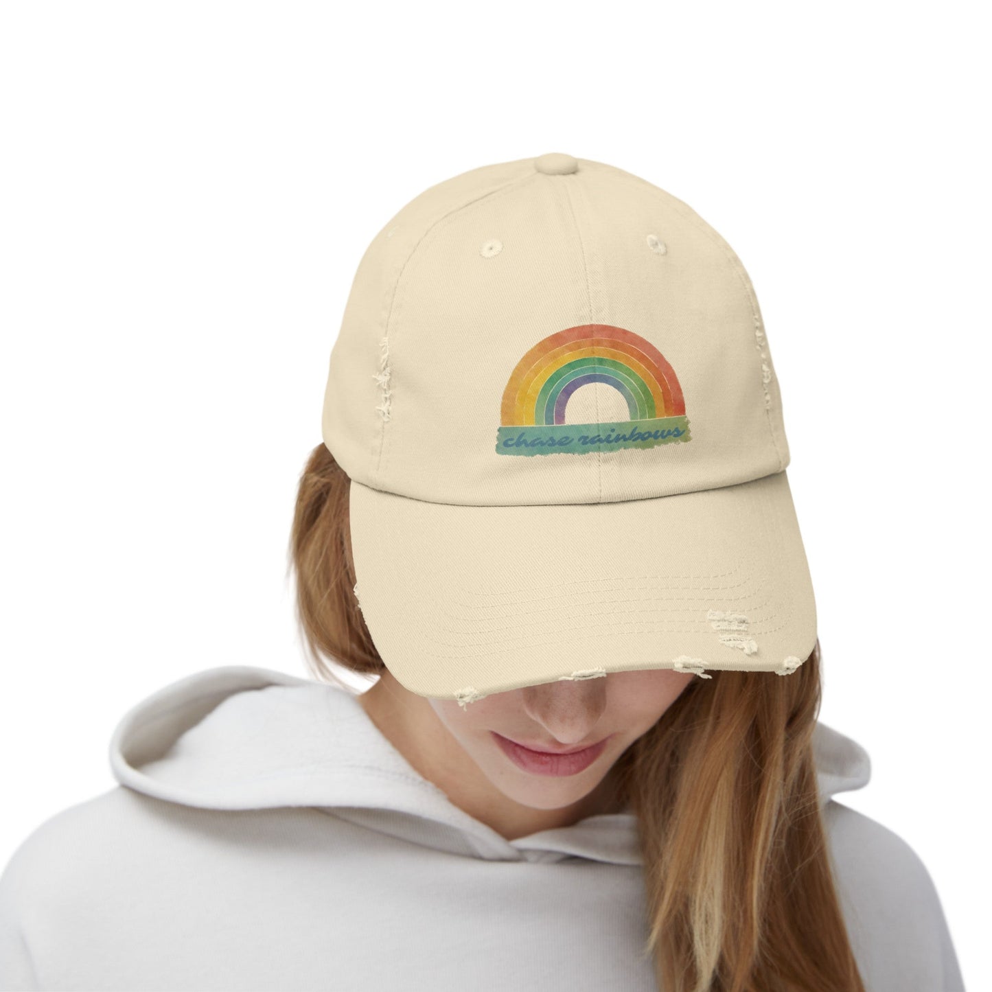 Chase Rainbows Distressed Cap: Stylish Comfort for Daily Adventures Baseball Cap, Great Gift, Mom Gift, Sister Gift, Wife Gift, Girlfriend Gift