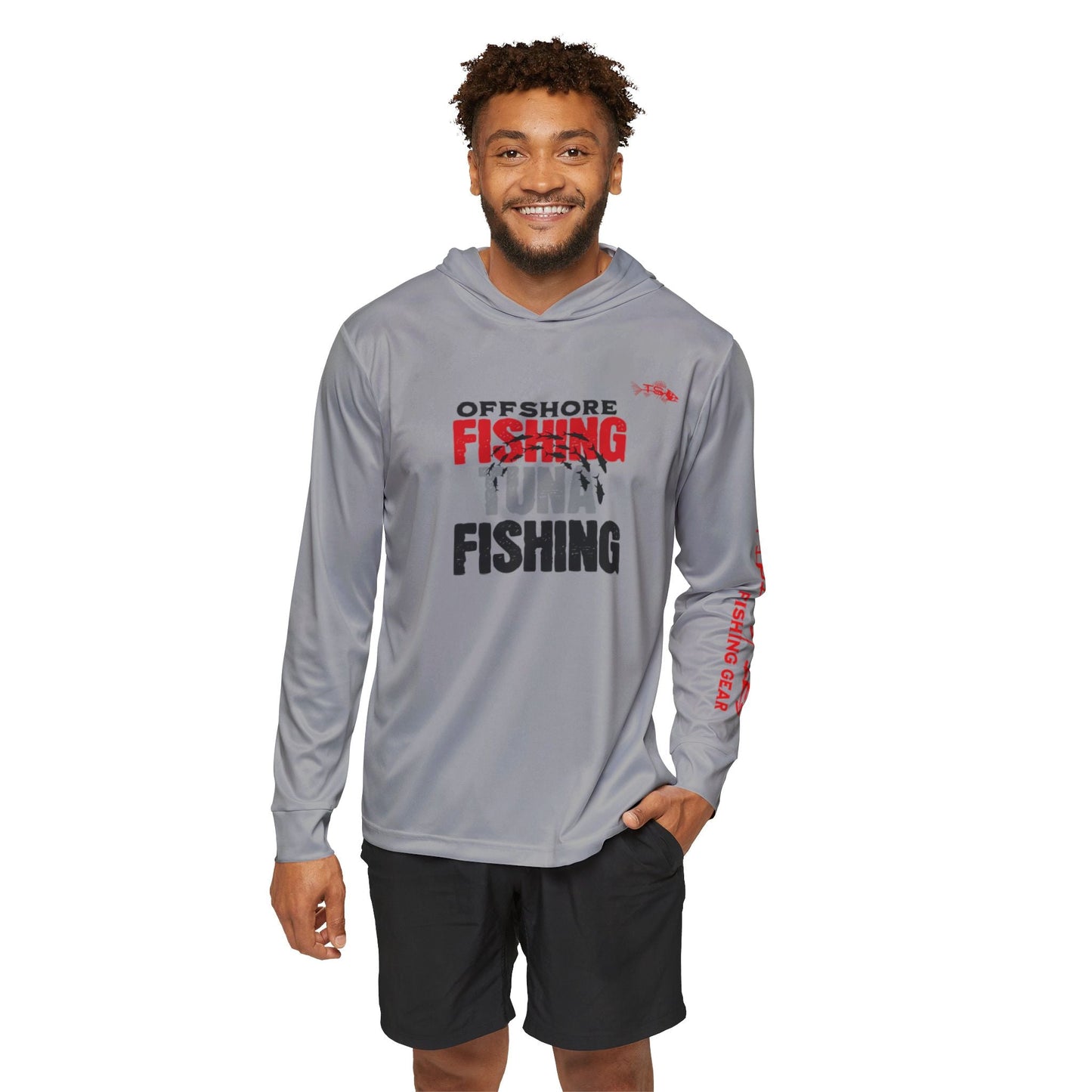 Offshore Tuna Fishing Unisex Performance Hoodie, 100% Polyester, Moisture-Wicking Activewear (GREY)