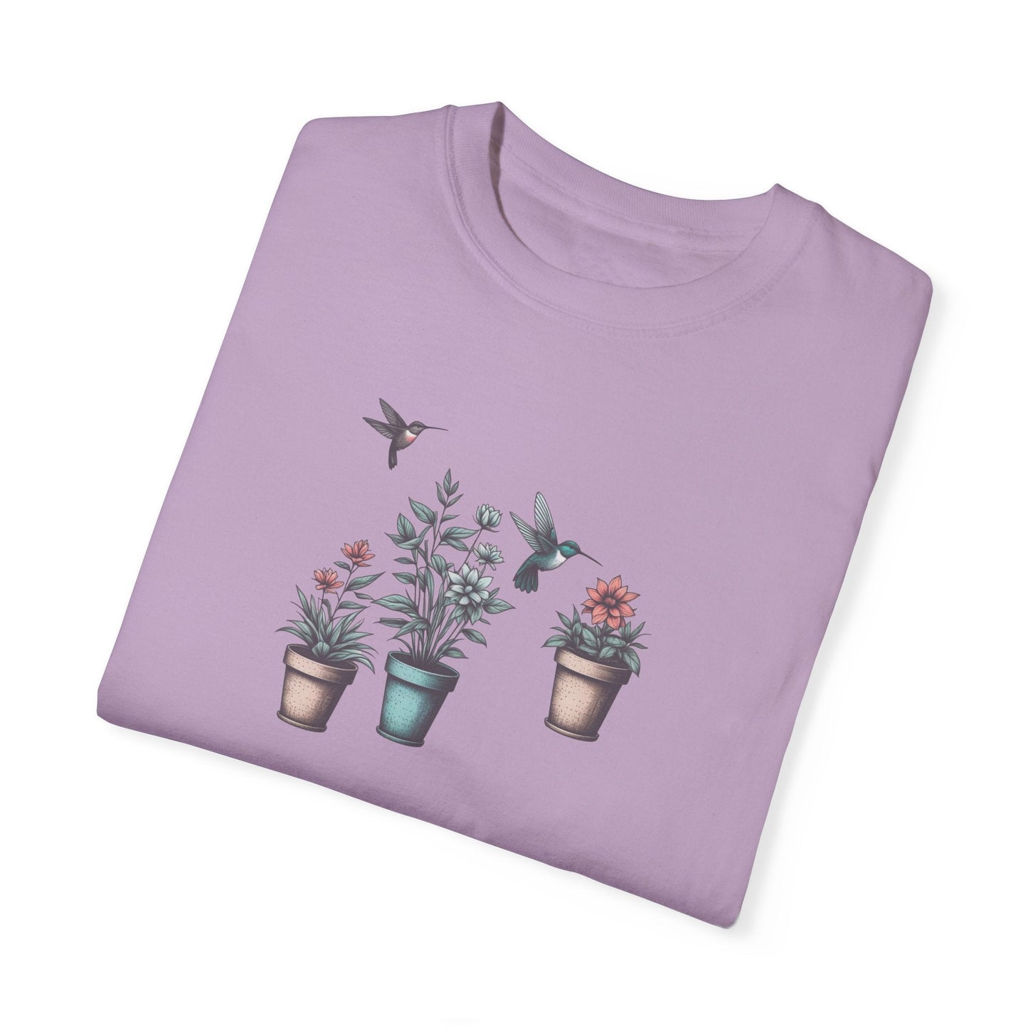 Beautiful Potted Flowers & Hummingbirds - Comfort Colors T-Shirt Nature Lover Bird Tshirt Gardening Tshirt Great Gift Idea Flower Tshirt