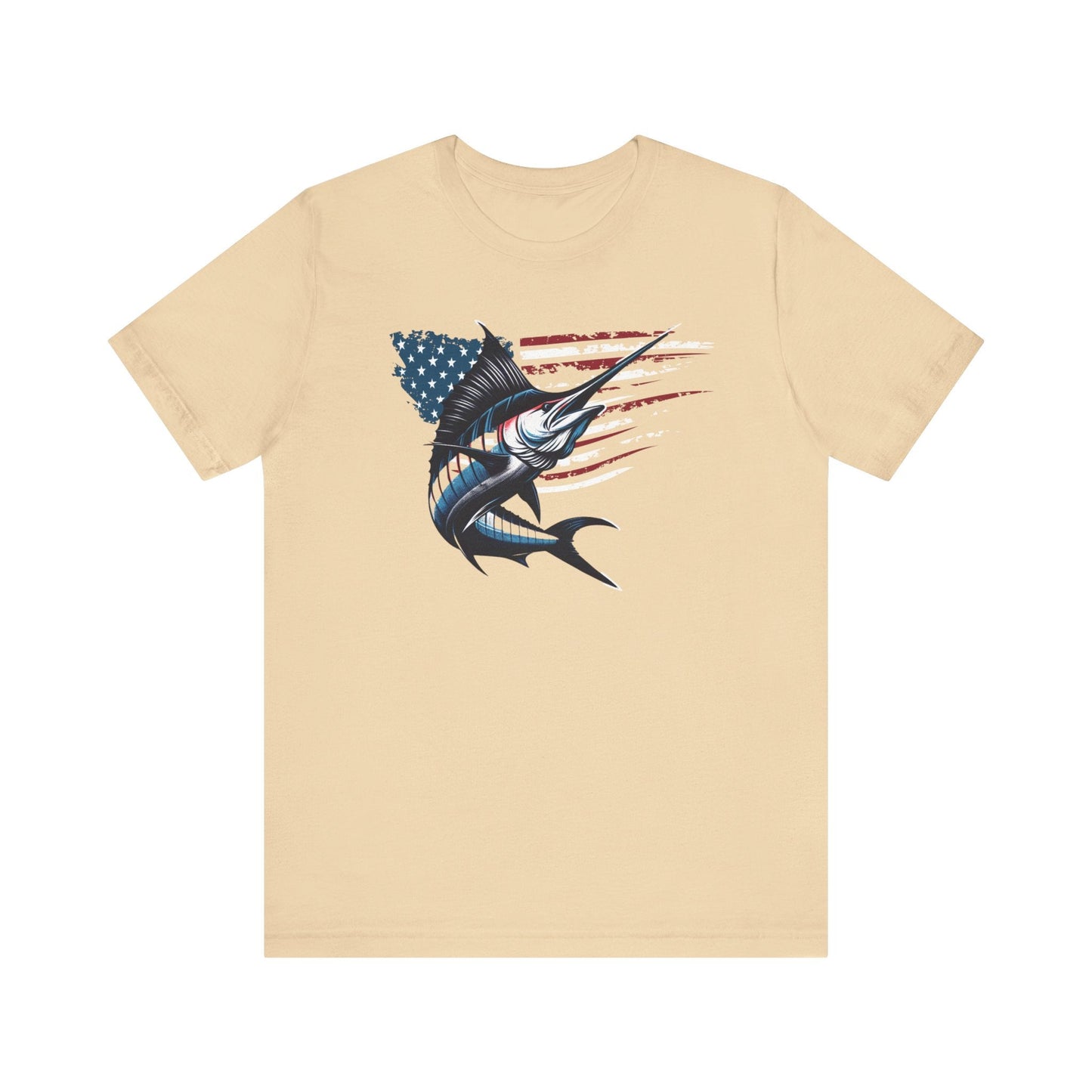 Patriotic Marlin Freedom Unisex Jersey Short Sleeve Tee Soft Cotton Classic Nature Lover Great Gift, Husband Gift, Wife Gift, Fishing Shirt