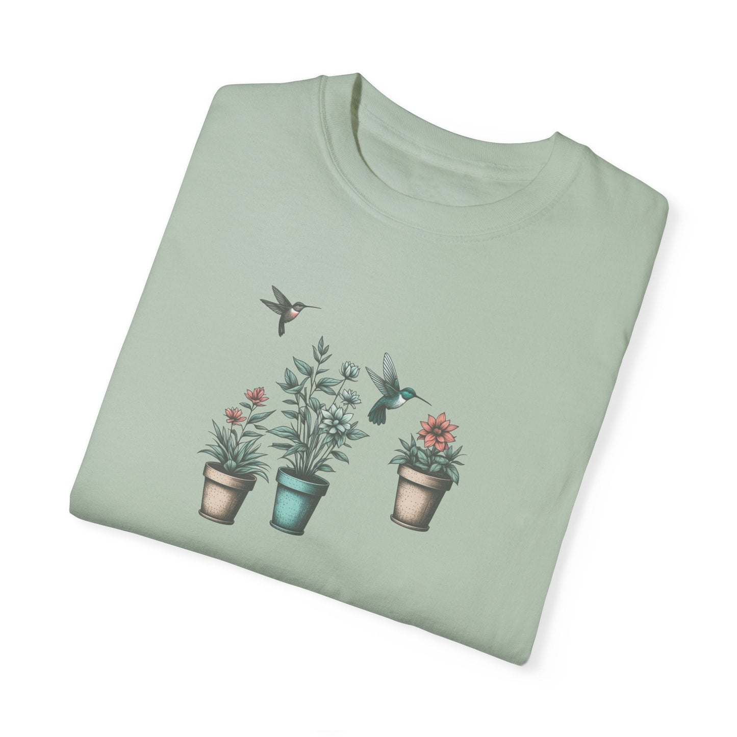 Beautiful Potted Flowers & Hummingbirds - Comfort Colors T-Shirt Nature Lover Bird Tshirt Gardening Tshirt Great Gift Idea Flower Tshirt