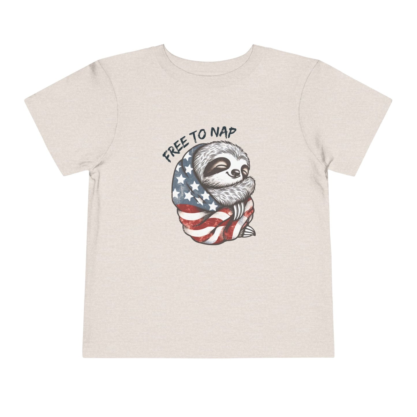 Most Adorable Patriotic Sloth Graphic Tee - Free To Nap! Toddler T-Shirt 4th of July, Memorial Day, Labor Day