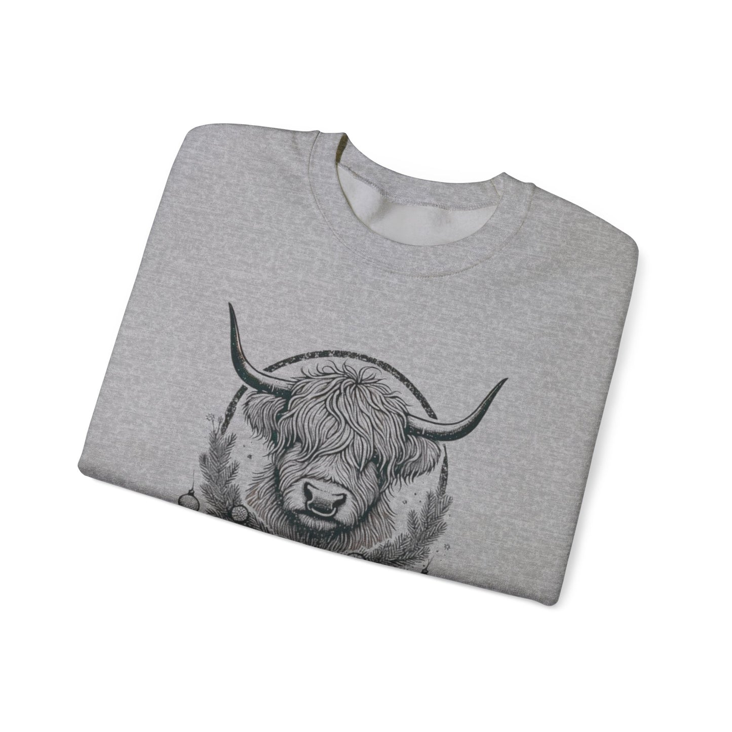 Merry and Cozy Highland Cow Christmas Graphic Unisex Heavy Blend Crewneck Sweatshirt