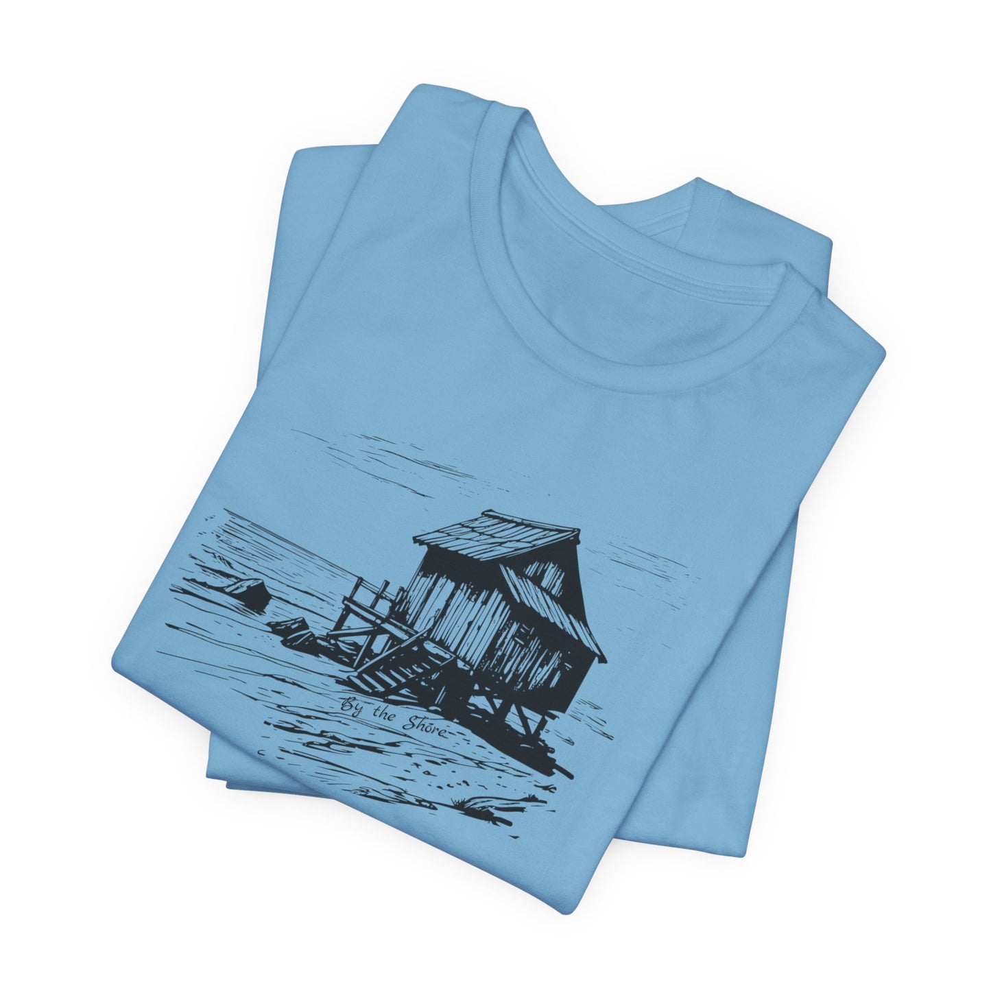 By the Shore Cabin Tee Tranquil Waterfront Design Tshirt