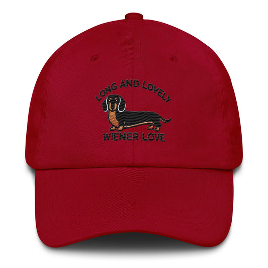 Embroidered "Dachshund Long and Lovely Weiner Love" Dad Hat, Low Profile Adjustable Cap Dog Hat