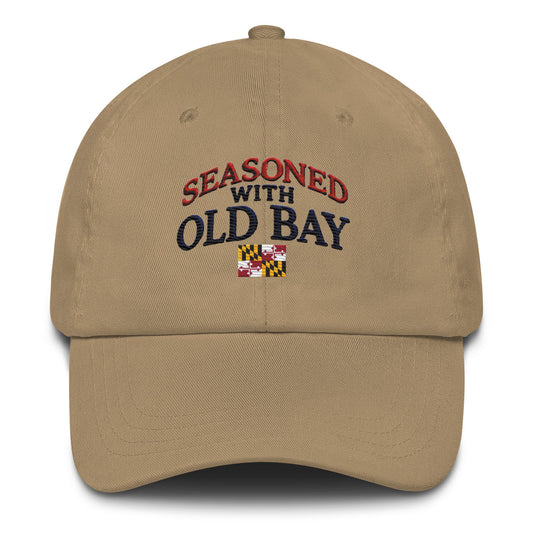 Seasoned With Old Bay Embroidered Dad Hat - Adjustable Strap, Low Profile Style Great Gift Idea Maryland Chesapeake