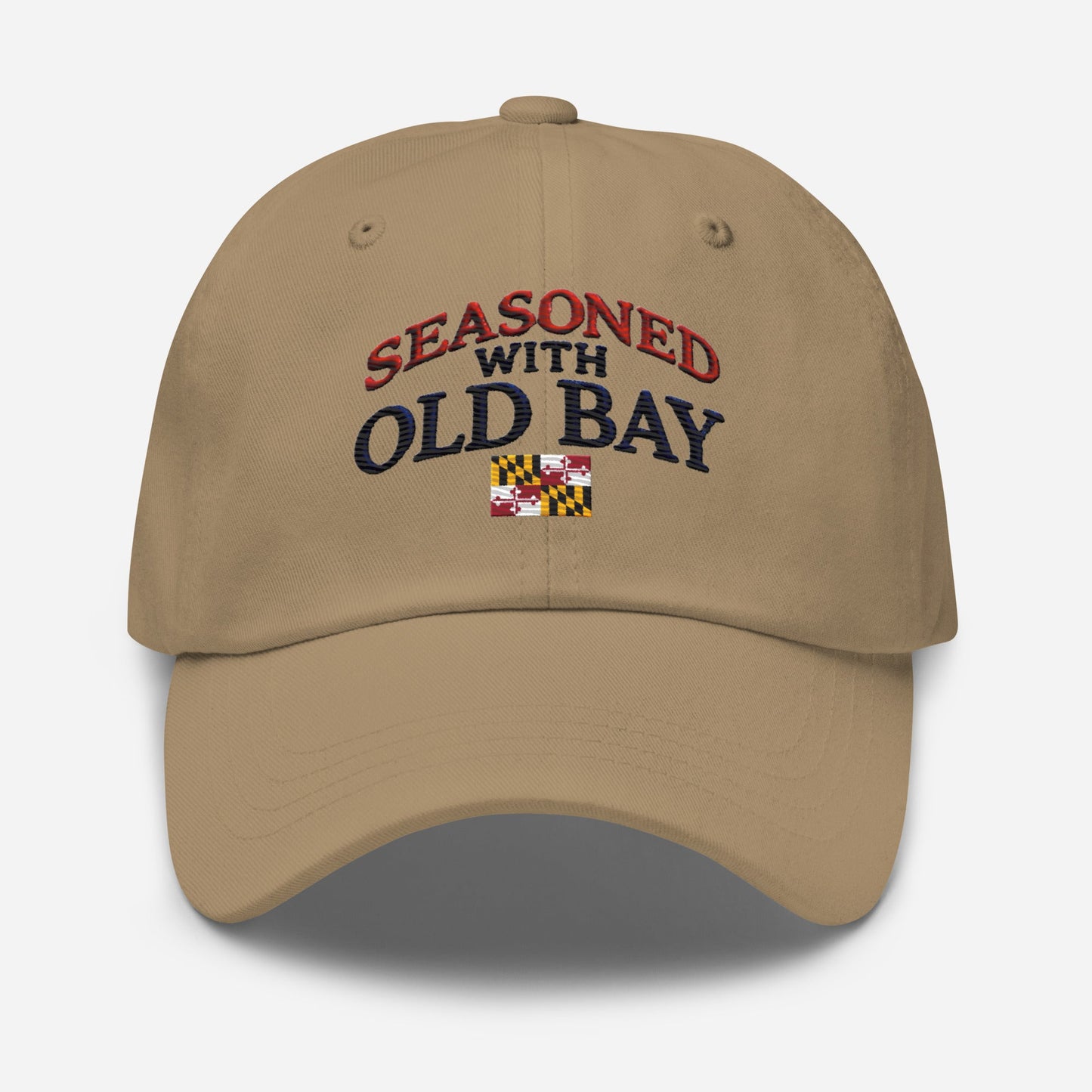 Seasoned With Old Bay Embroidered Dad Hat - Adjustable Strap, Low Profile Style Great Gift Idea Maryland Chesapeake