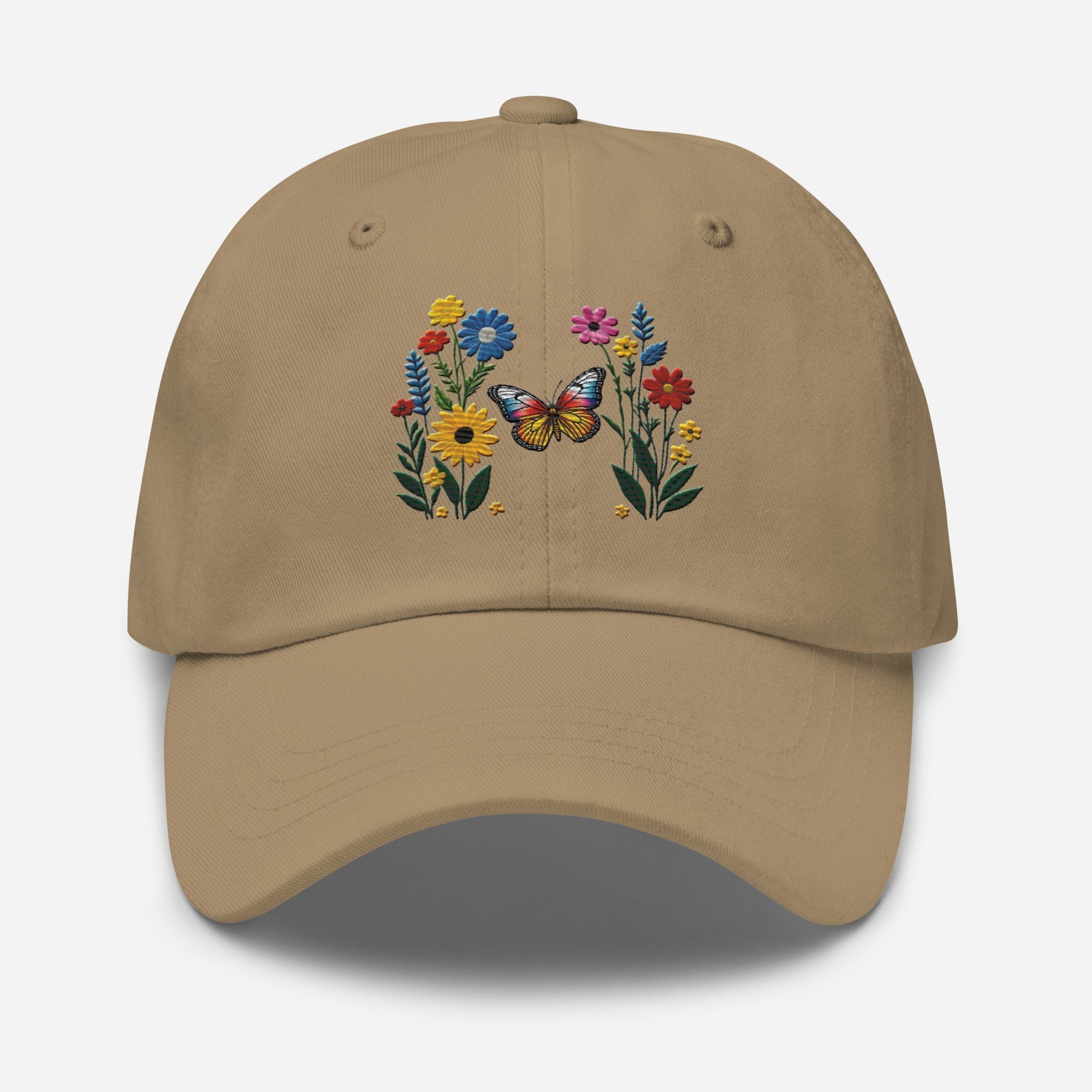 Embroidered Butterfly and Flower Dad Hat