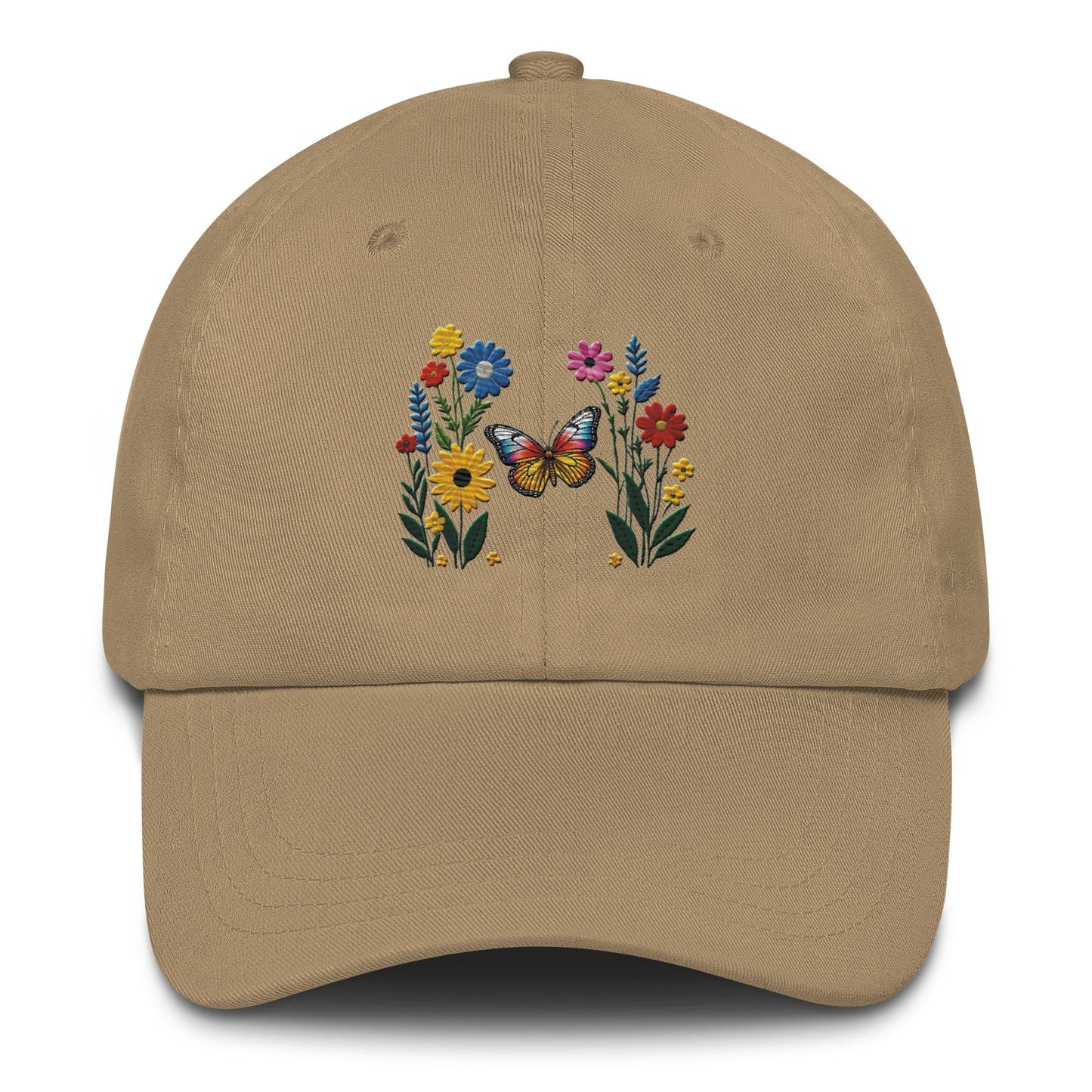 Embroidered Butterfly and Flower Dad Hat