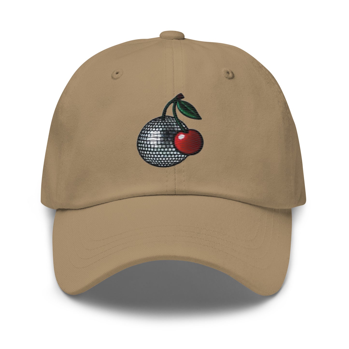 Embroidered Disco Ball Cherry Dad Hat – Trendy & Chic Low-Profile Cap Fruit Minimalist Hat