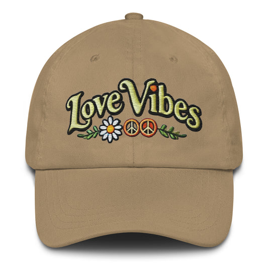 Embroidered 'Love Vibes' Hippie-Inspired Dad Hat – Adjustable Low Profile Vintage Inspired