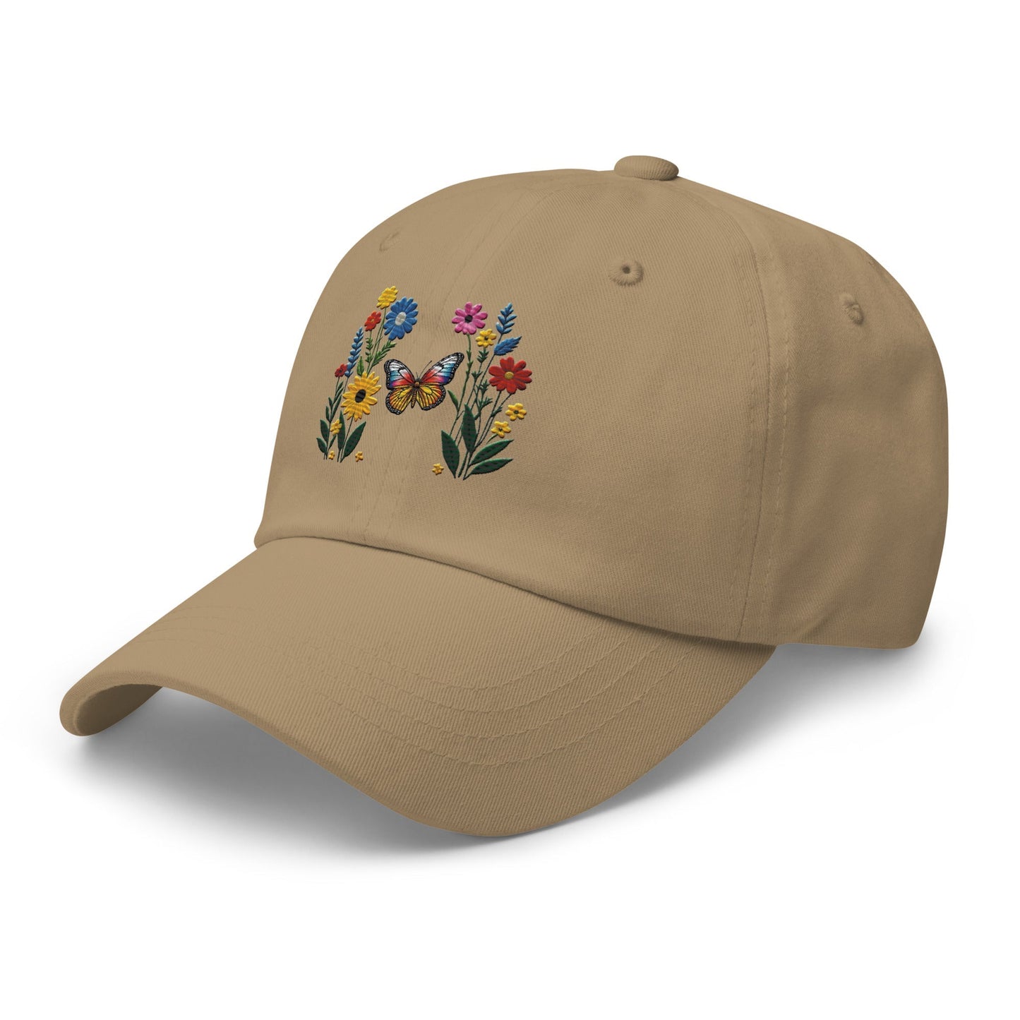 Embroidered Butterfly and Flower Dad Hat