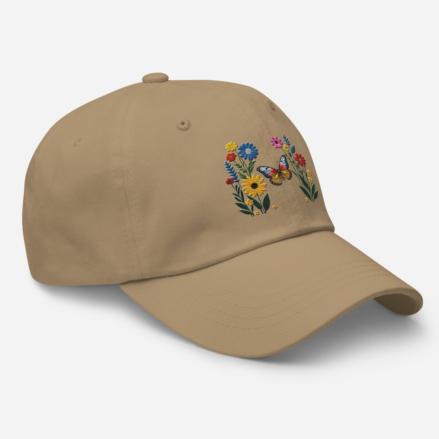 Embroidered Butterfly and Flower Dad Hat