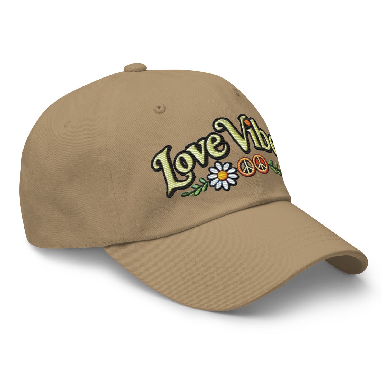 Embroidered 'Love Vibes' Hippie-Inspired Dad Hat – Adjustable Low Profile Vintage Inspired