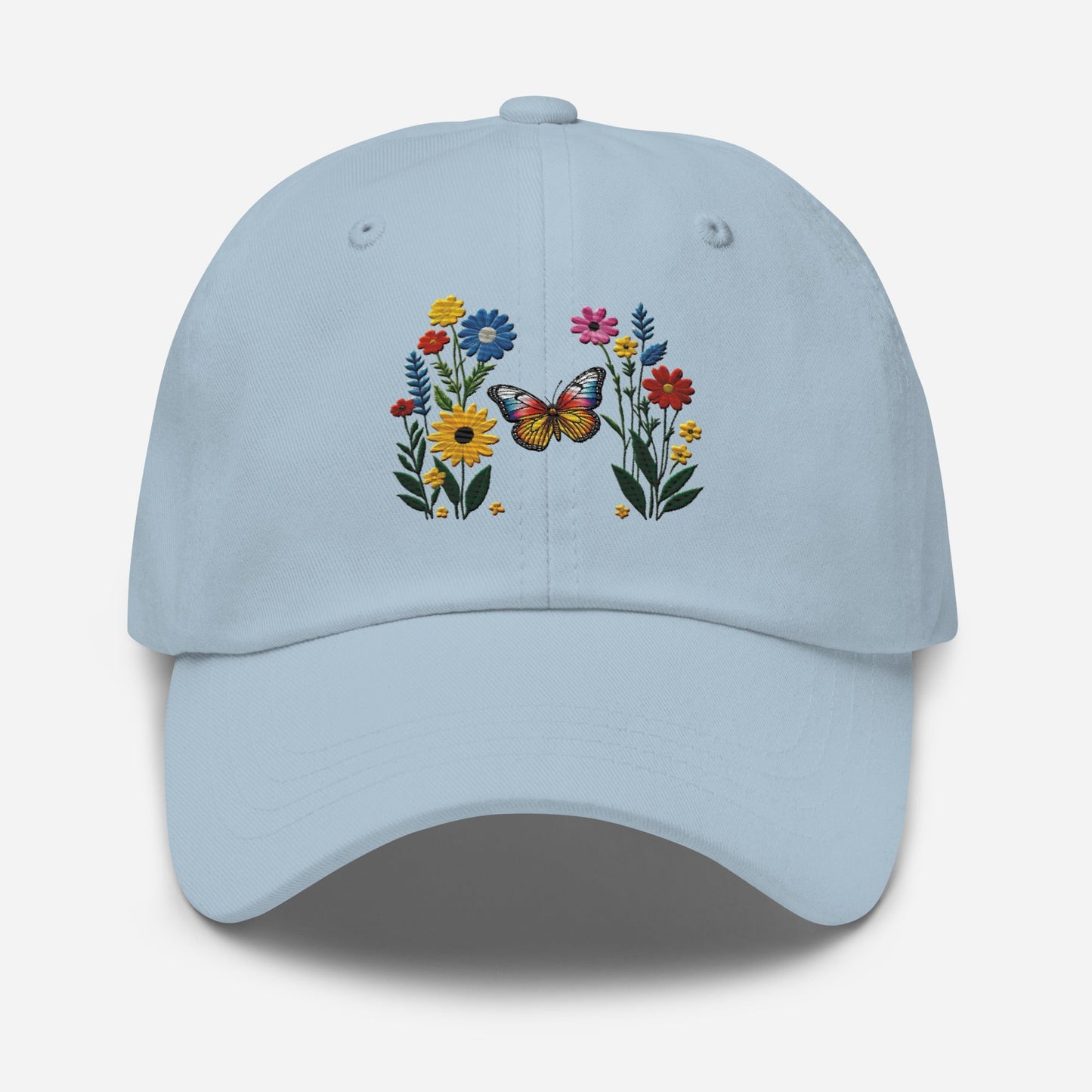 Embroidered Butterfly and Flower Dad Hat