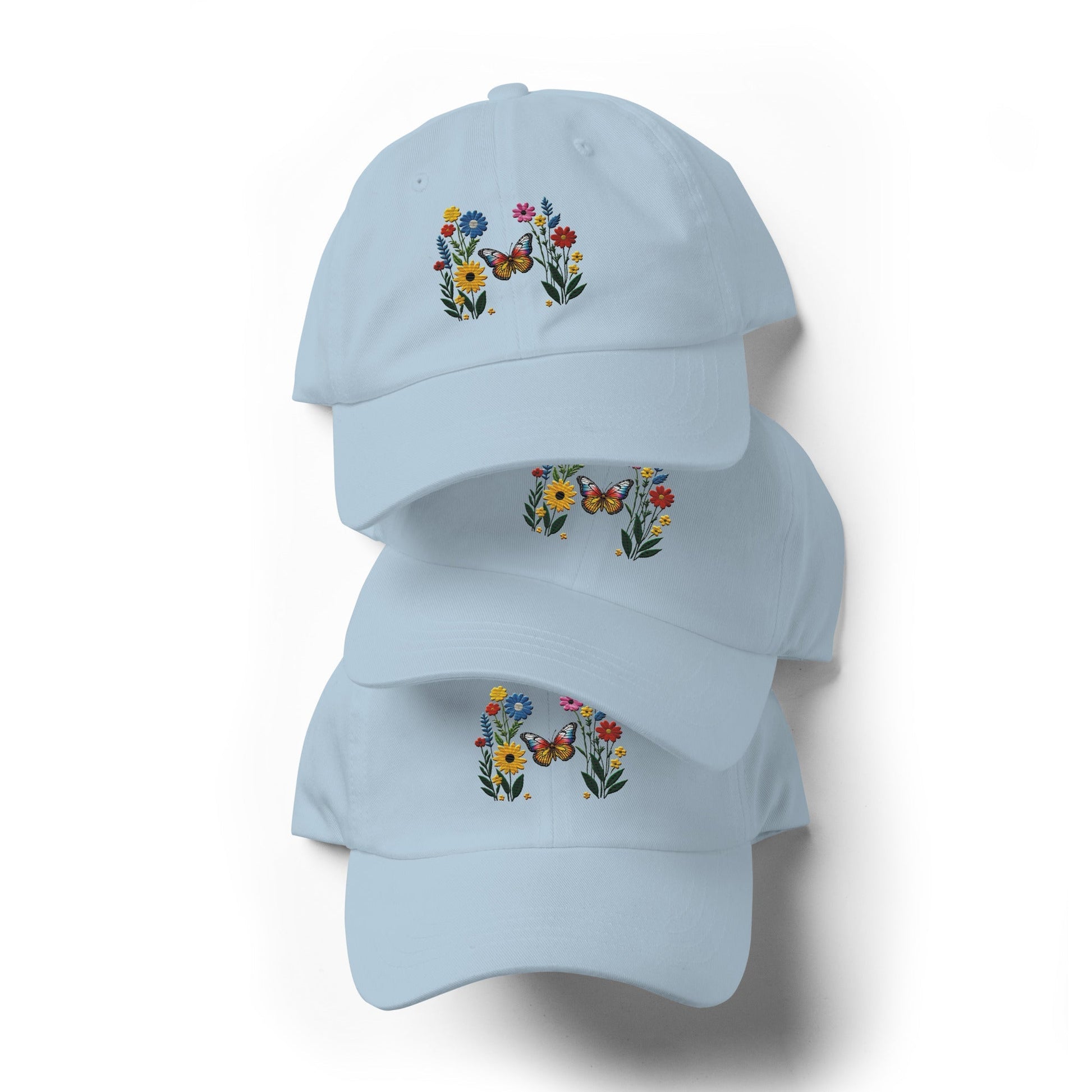 Embroidered Butterfly and Flower Dad Hat