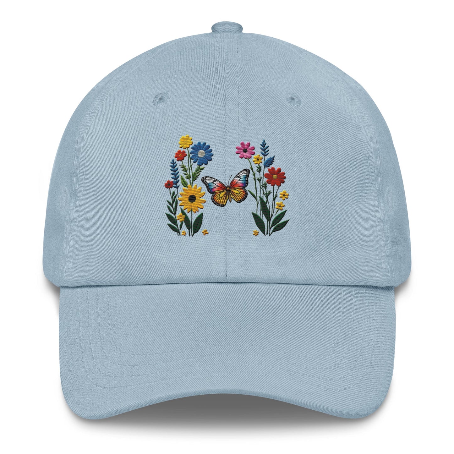 Embroidered Butterfly and Flower Dad Hat