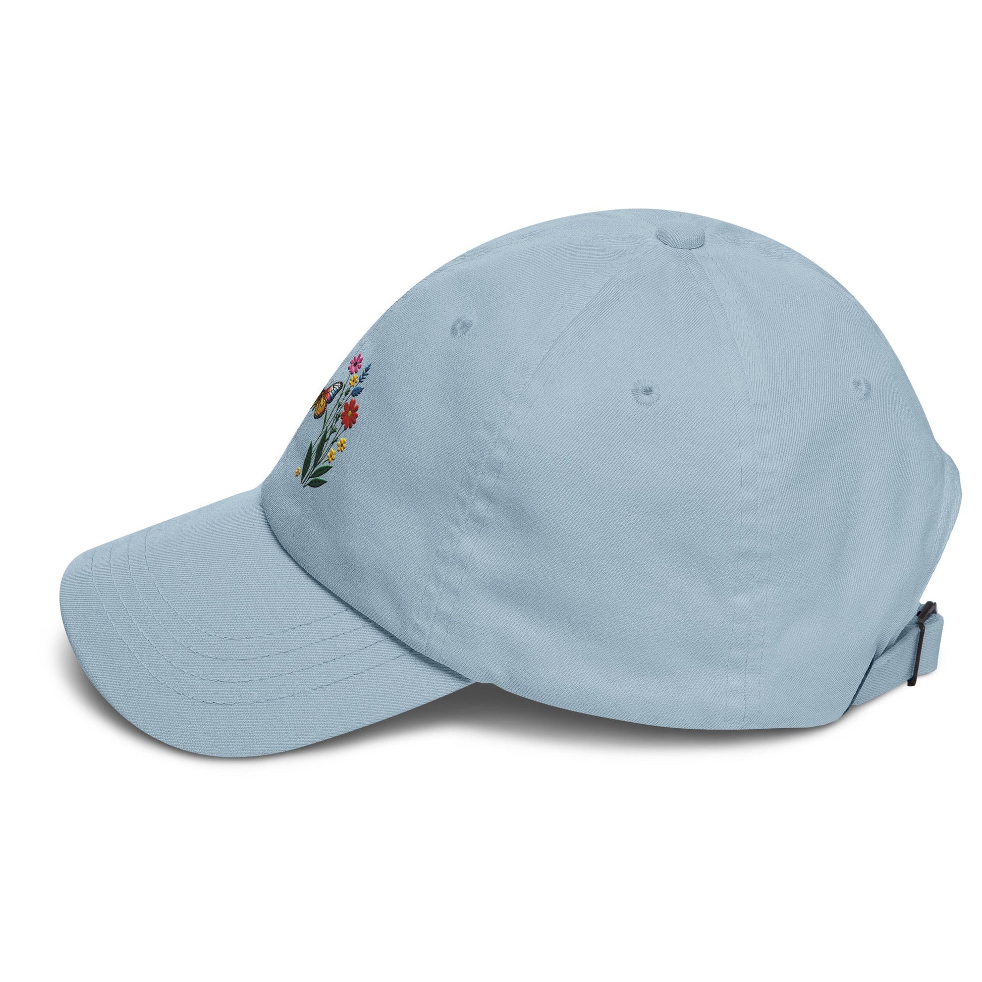 Embroidered Butterfly and Flower Dad Hat