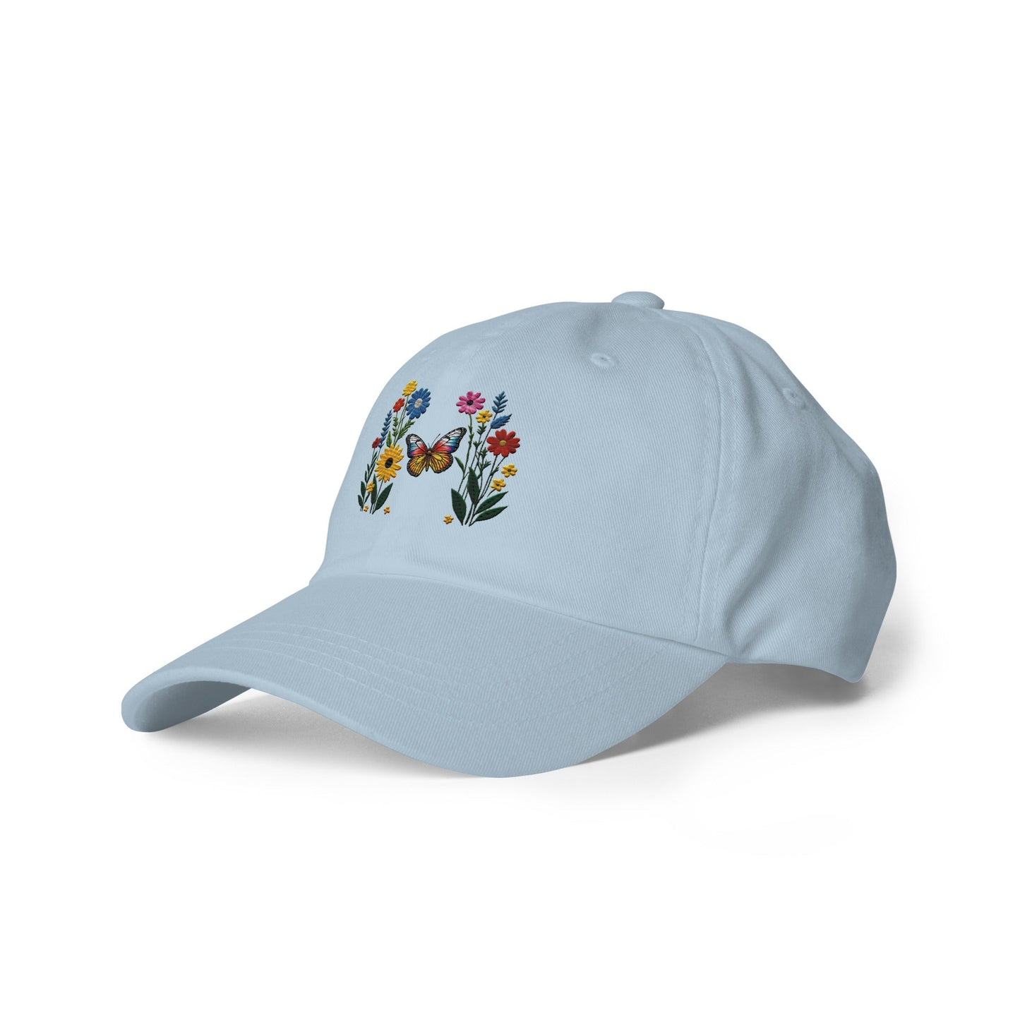 Embroidered Butterfly and Flower Dad Hat