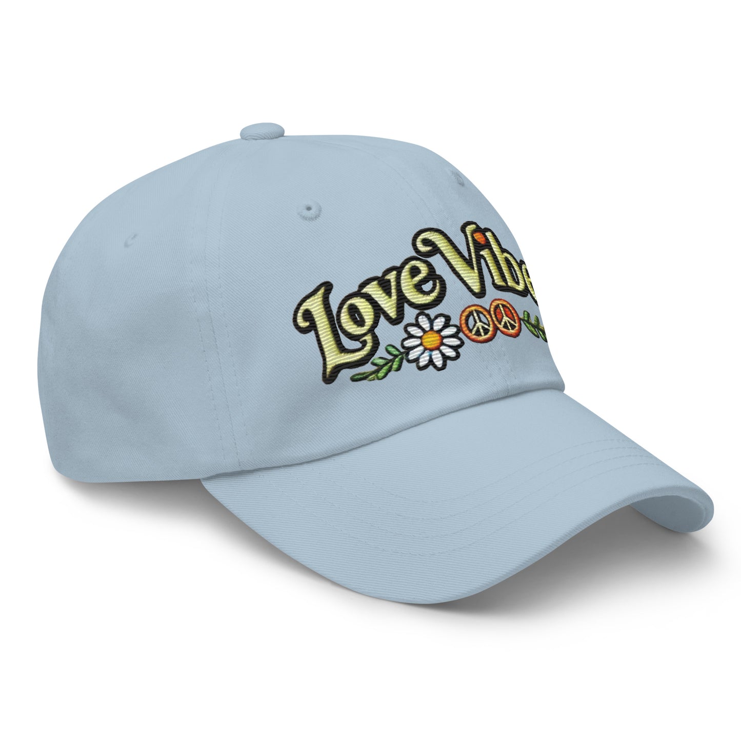 Embroidered 'Love Vibes' Hippie-Inspired Dad Hat – Adjustable Low Profile Vintage Inspired