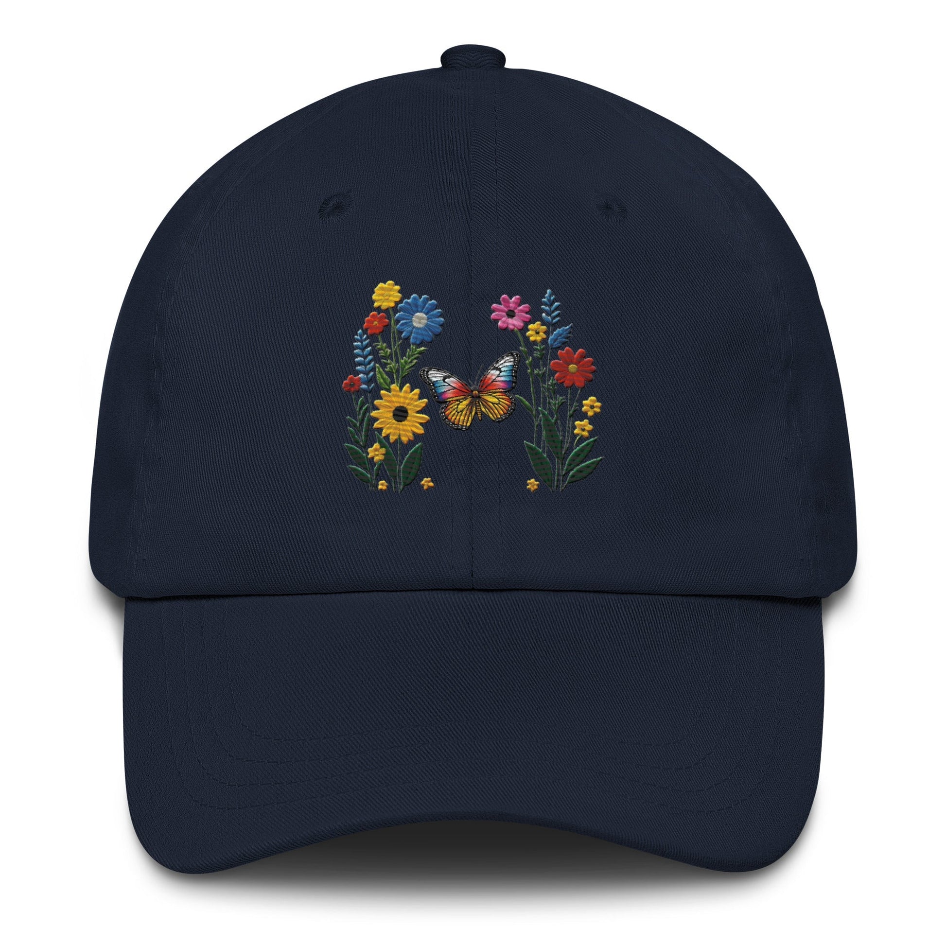 Embroidered Butterfly and Flower Dad Hat