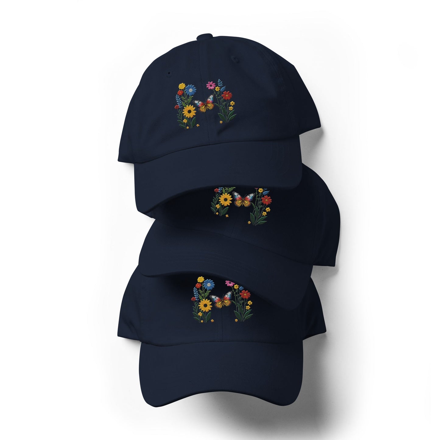 Embroidered Butterfly and Flower Dad Hat