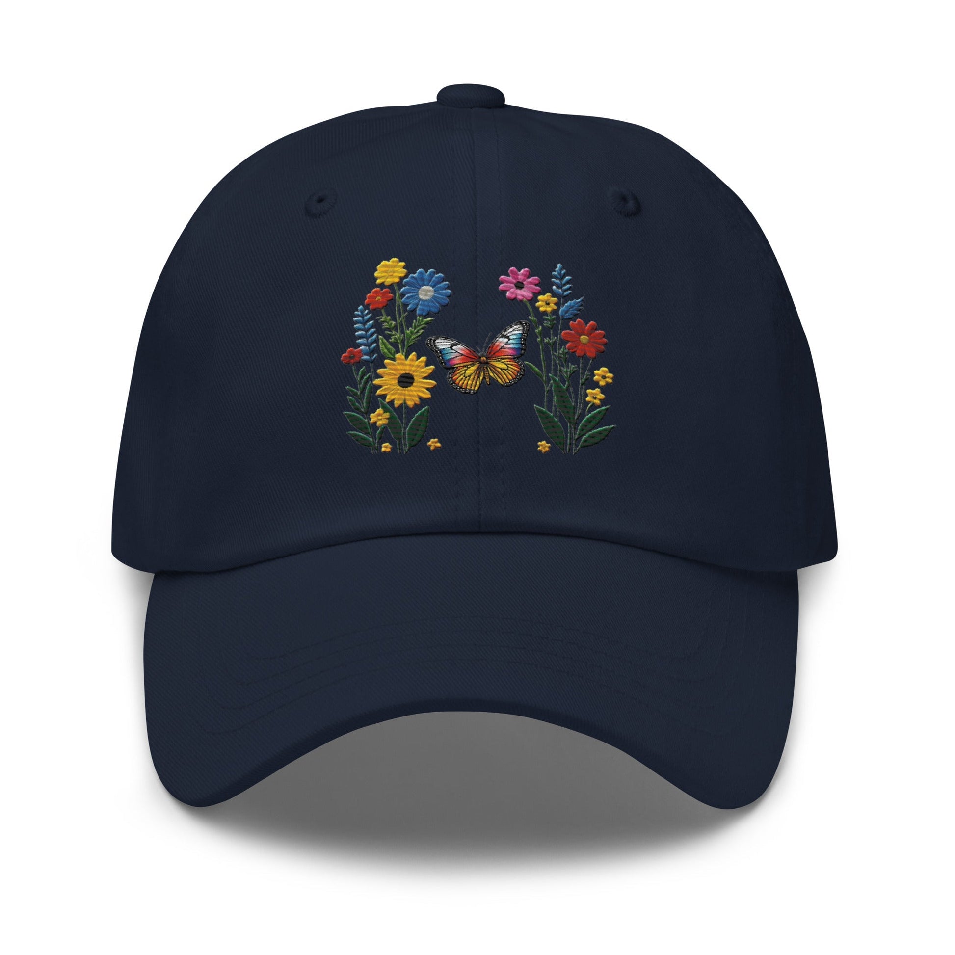 Embroidered Butterfly and Flower Dad Hat