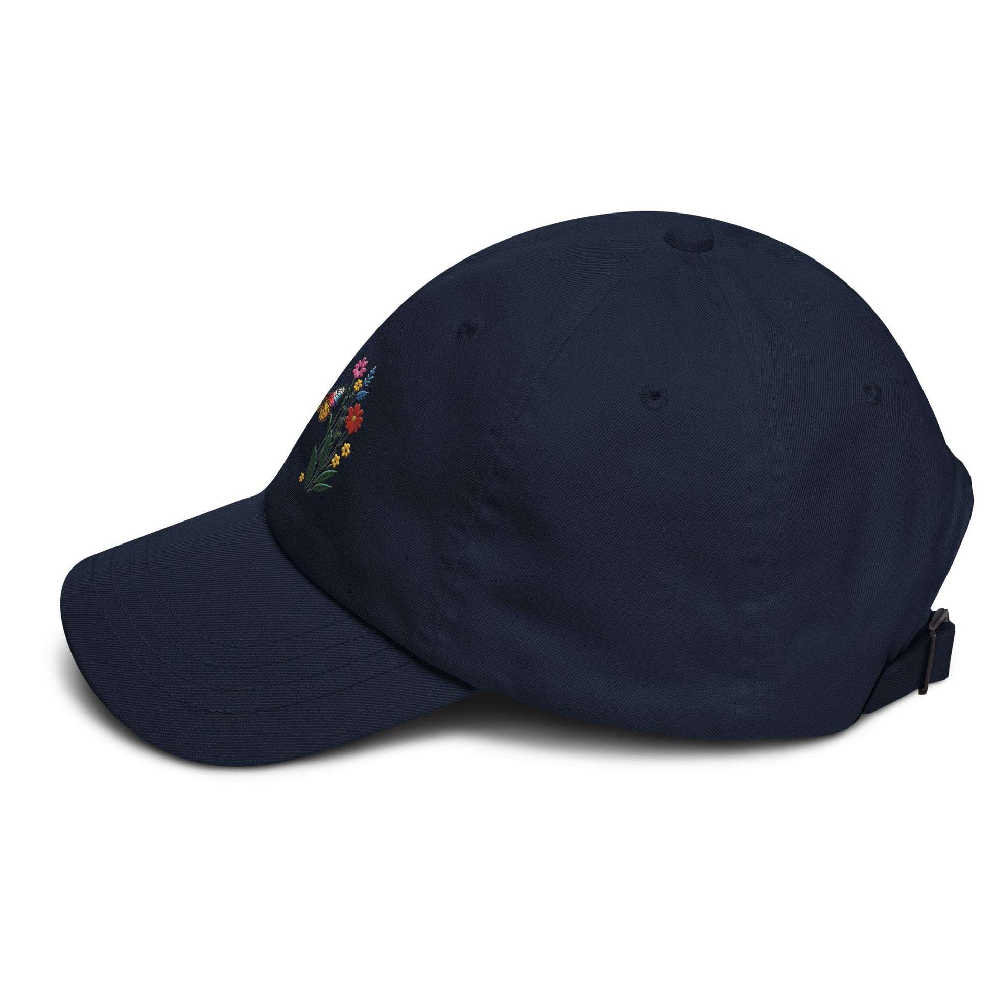 Embroidered Butterfly and Flower Dad Hat