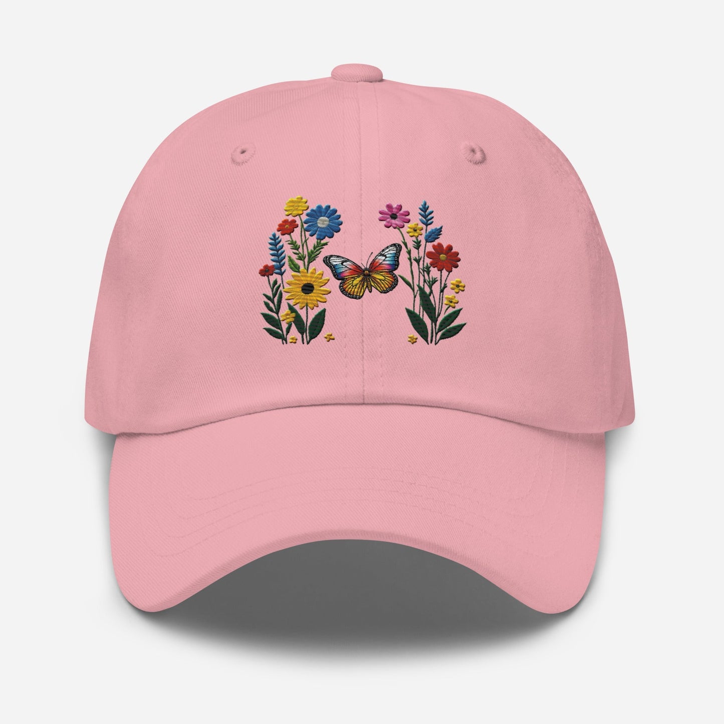 Embroidered Butterfly and Flower Dad Hat